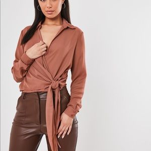 Rose wrap over side tie blouse